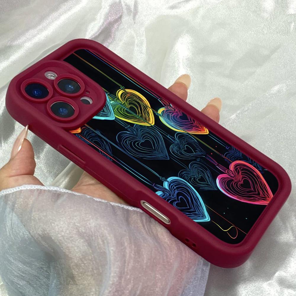 JT185 Colorful Neon Love Hearts for iPhone 17 16 15 14 Pro Max Samsung S26 S25 Ultra A17 A16 A07 A56 A25Xiaomi 15T Redmi 15c 14C Note 13 Soft TPU Case
