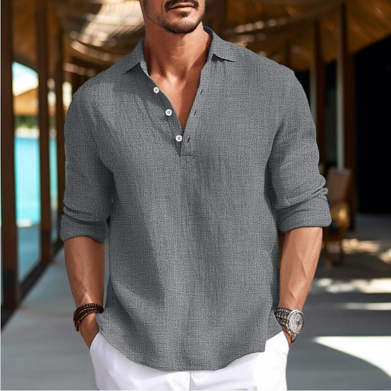 Herren-Hemd in Übergröße, einfarbig, für Teenager, Zuhause, lässig, modisch, Revers, Leinenoberteil