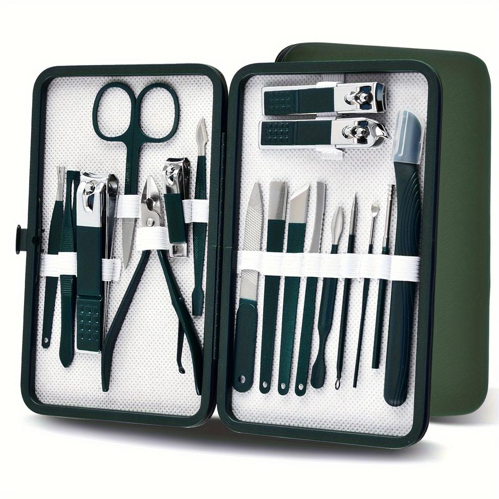 Professional 7-18 Piece Nail Care Kit Stainless Steel Manicure & Pedicure Set with Travel Case for On-the-Go Grooming