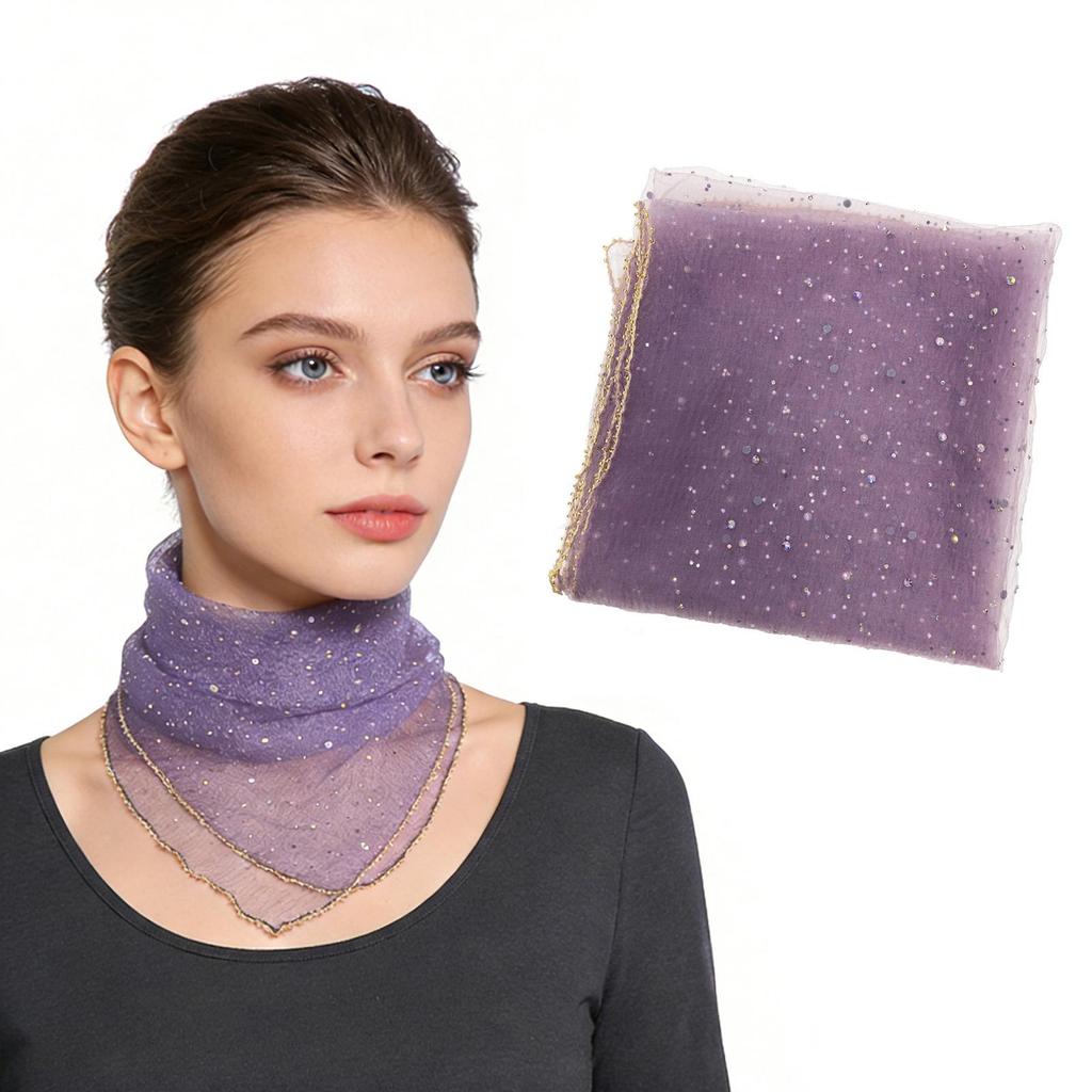 80cm Glitter Rhinestone Square Scarf, Sparkly Mesh Head Wrap for Women