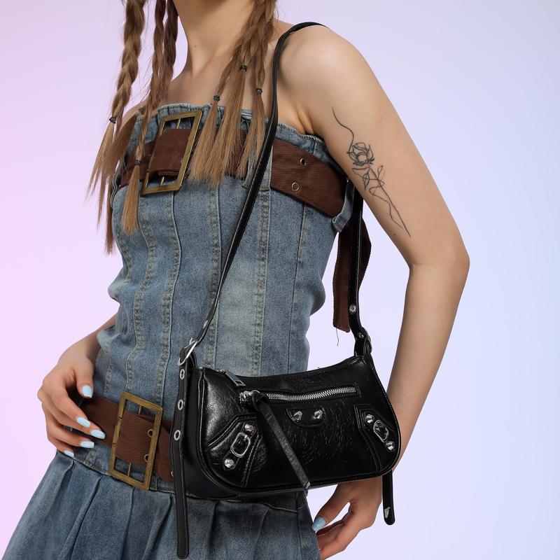 Women's PU Leather Shoulder Bags  Small Rivet Messenger Bags for Ladies  High Quality Casual Crossbody Bag  Fashion