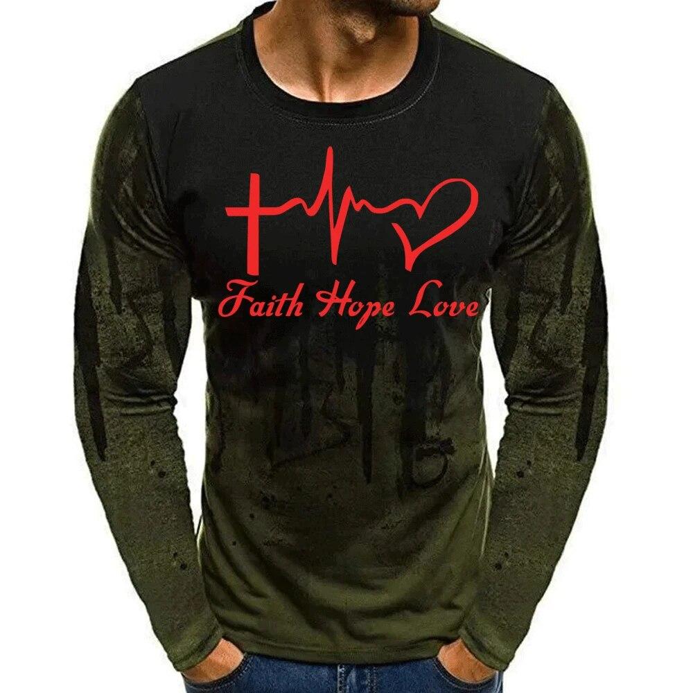 Faith Hope Love Painting 3d Print Men's Long Sleeve T-shirt Spring Autumn Jesus Heart O-Neck Pullover Fashion Street Tops