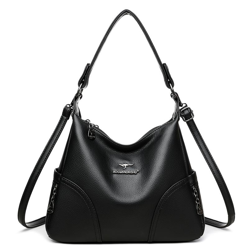 

Мягкая кожаная сумка через плечо Женская сумка-тоут Большая вместимость Сумка кроссбоди чёрный