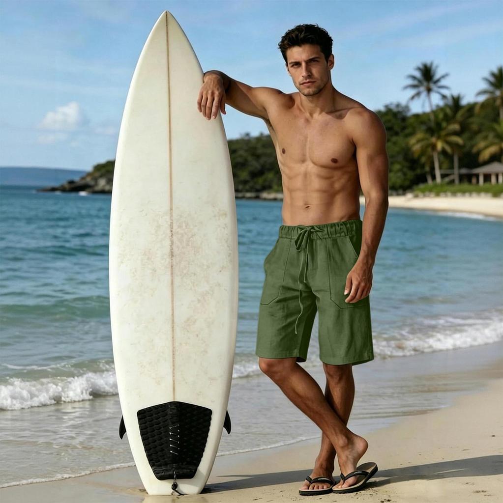 Mens Shorts Casual Linen Drawstring Waist Relaxed Shorts for Men Lightweight Gym Shorts Men Workout Beachwear Cargo Shorts