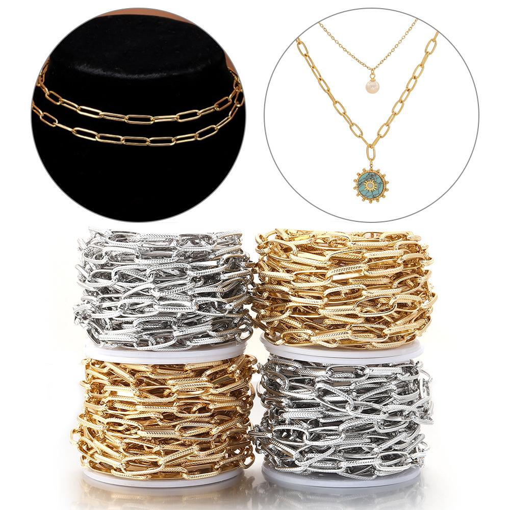 5Yards/Roll Aluminium Chain Gold Silver Color Oval Triangle Cross Link Chain For Jewelry Making DIY Necklace Bracelet Components