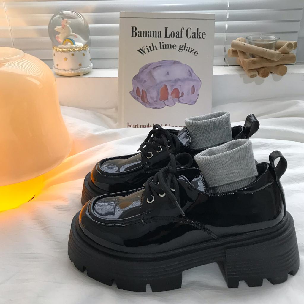 Black Thick Heel Heightened Platform Versatile Small Leather Shoes Women's 2025 Spring and Autumn Retro British Single Shoes Loafers