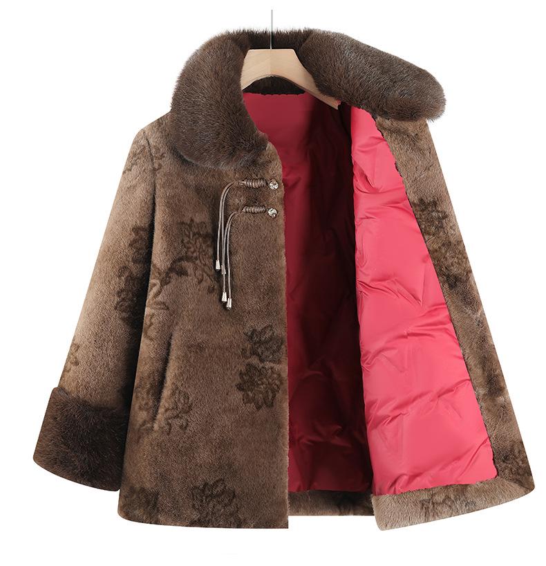 Chinese Style Faux Fur Plush Granny Jacket for Women (Ages 70-80)