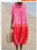 New Loose Casual Comfortable V-neck Digital Printing Pleated Large Version Dress