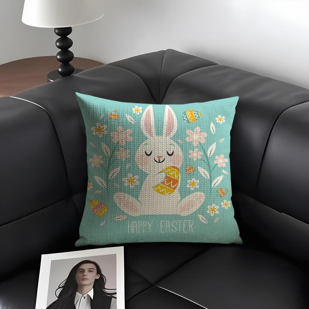 Easter Hot Cushion Cover Natural Linen Organic Fabric DoubleSided Printing Sofa Home Decor Gift Pillow Case