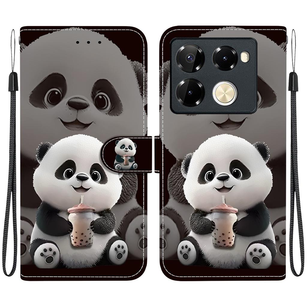 Handmade PU Leather Flip Case for Infinix Note 40 Pro 4G/5G (X6850/X6851) Anti-Slip Shockproof Cover with Wrist Strap & Heart/Rose Cat Designs