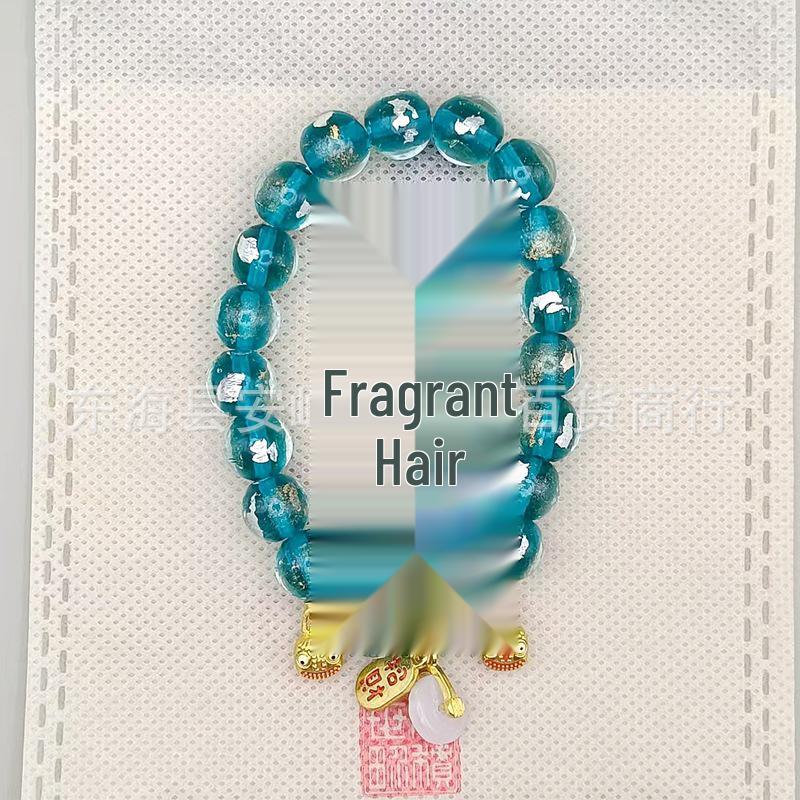 Blue Ash Glaze Bead Bracelet with Gold Foil Peace Buckle and Baby Beast Design from Hangzhou Xiangji Lake.