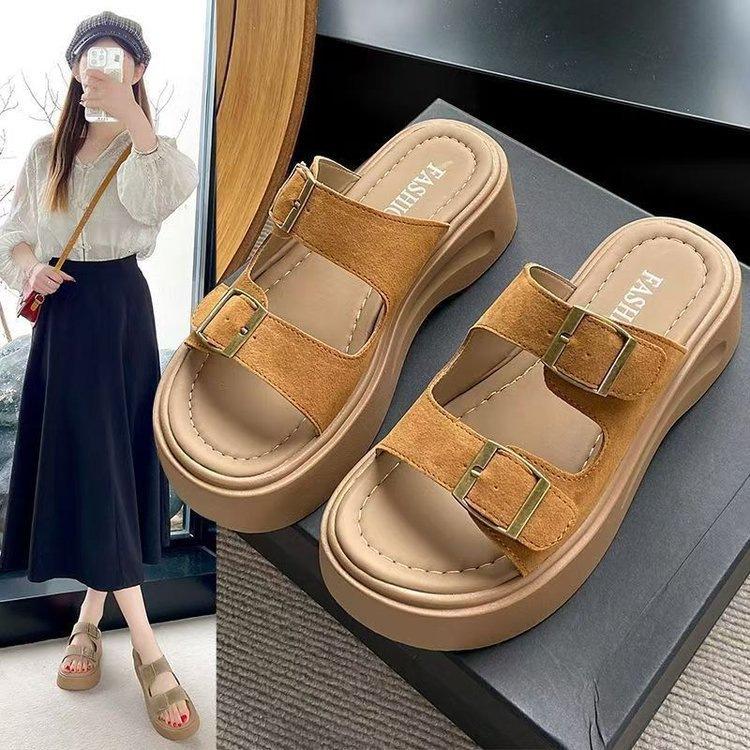 New platform shoes one-word slippers women's outer wear summer skirt casual beach cool slippers