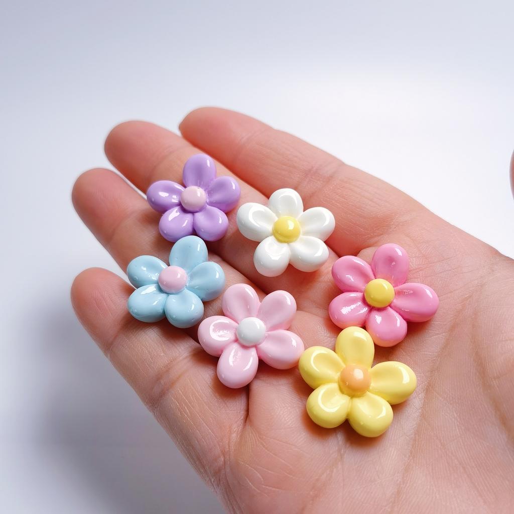 New Novelty 100Pcs Flatback Resin Daisy Flowers Cabochons 22MM Mini Florals Embellishments for Spring Summer Jewelry Making DIY