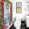 Red Christmas Shower Curtains,Winter Snowflake Xmas Green Pine Trees Branches Snow Scene Happy New Year Waterproof Fabric