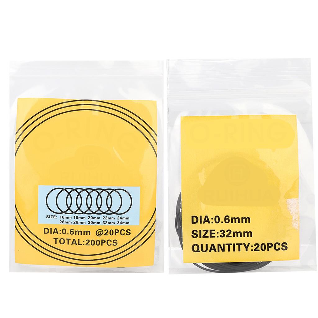 200pcs O Ring Waterproof Rubber Seal Watch Back Cover Seal Gaskets Repairing Tool (0.6mm )