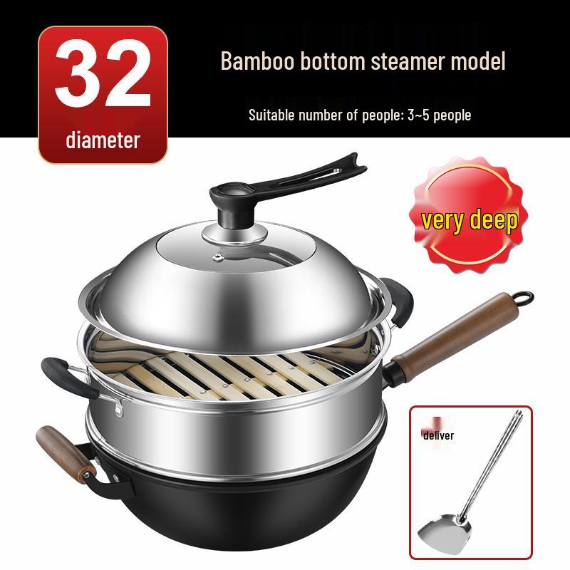 Vintage Non-Stick Cast Iron Skillet Wok for Gas Stove & Induction Cookers