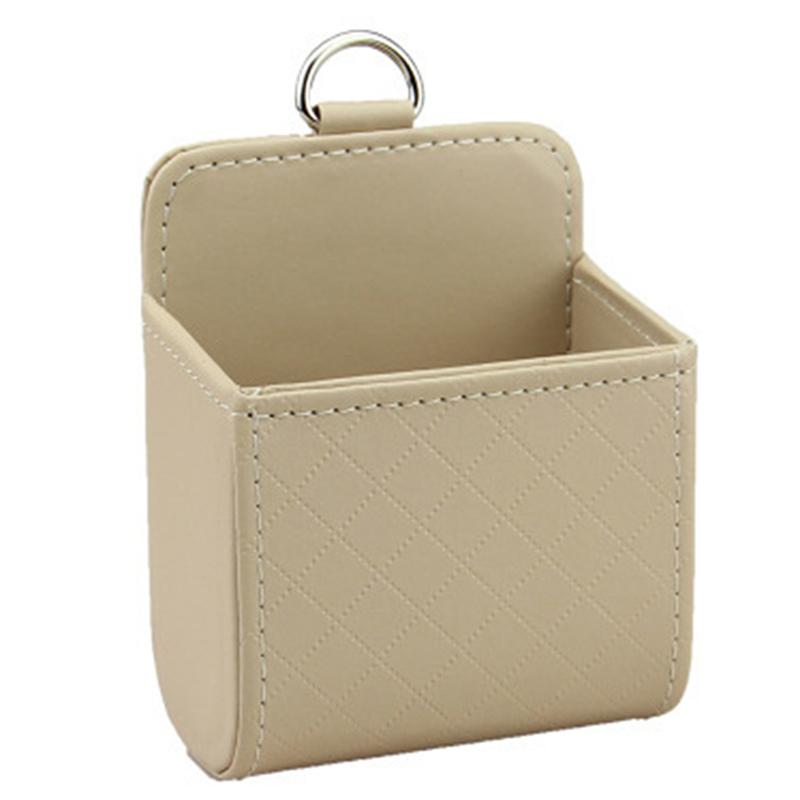 

1шт сумка для хранения автомобиля вентиляционное отверстие приборной панели аккуратный подвесной кожаный органайзер с крючком бежевый