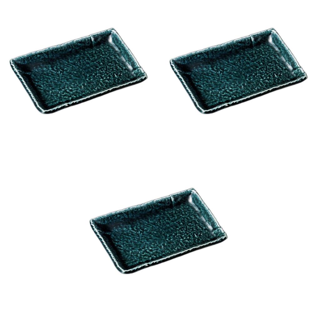 Set of 3 Navy Blue Glazed Rectangular Plates x x Ceramic Pottery Plates by Setomonohonpo 7.0mm [20.3 14.4 2cm]