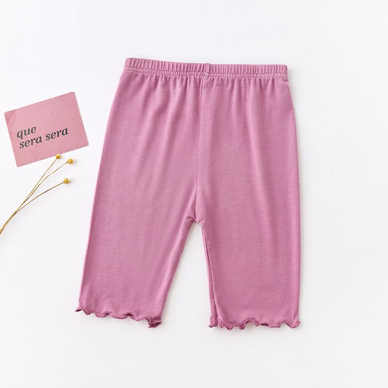 Летние модальные капри-леггинсы для девочек, конфетных цветов, с оборками по краю 100 cm