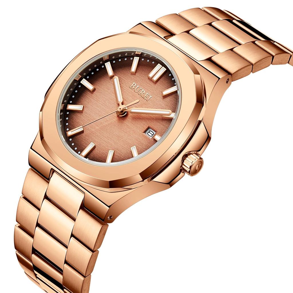 BUREI Ceas analogic cuarț simplu impermeabil braț negru ceas popular elegant domn business casual luminos ceas Q bărbătesc