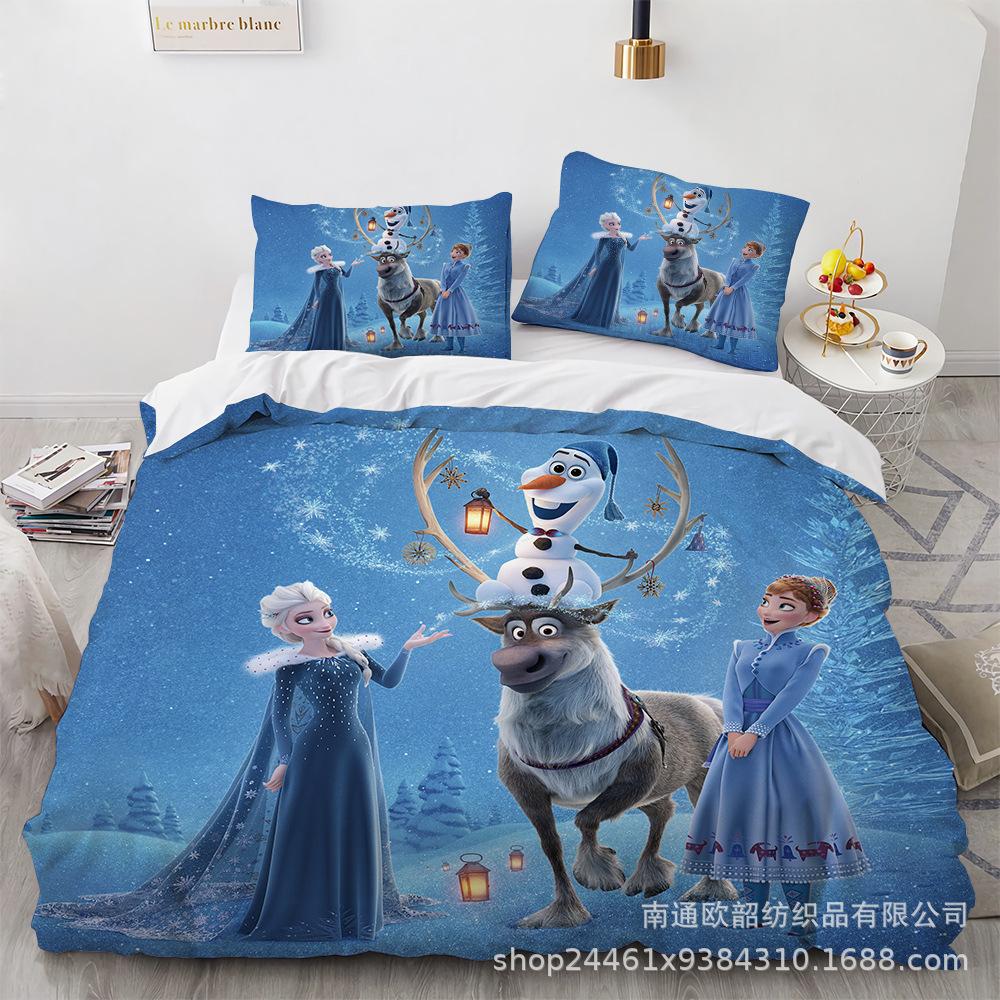 Cartoon Animation Kit 3D Digital Printing Quilt Cover Princess Bedding Three-Piece Set