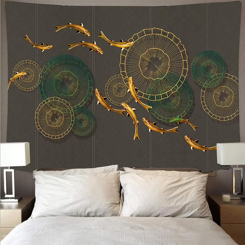 Chinese Style Hanging Cloth Scenery Background Art Painting Decor Lotus Goldfish Wall Carpet Home Decoration Gilding Tapestry
