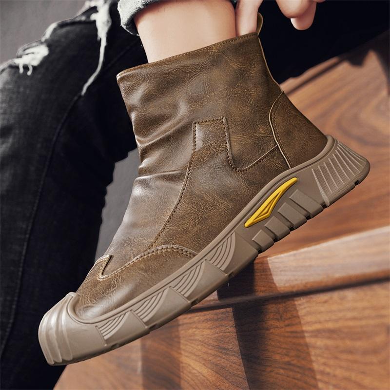 Men's Boots High Cut Workwear Shoes Autumn New Pleated Non Slip Comfort Thick Soled Wear-resistant Fashion Flat Boots
