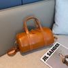 Top Layer Vegetable Tanned Cowhide Tote Cylinder Vintage Boston Pillow Bag Soft Leather Crossbody Bag