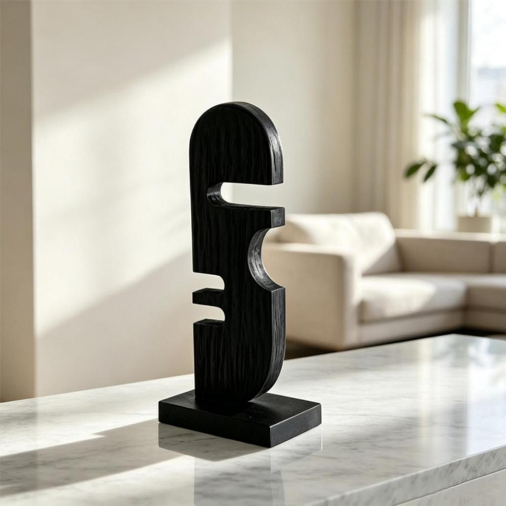 Wooden Facial Profile Decor with Rectangular Base Modern Geometric Cutout