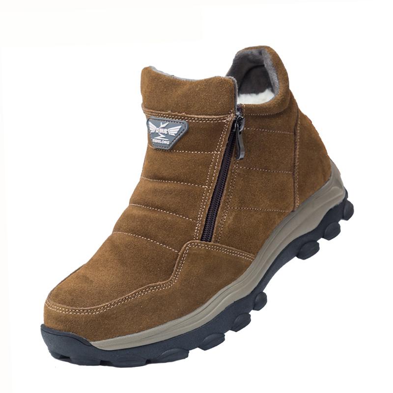 New Fashion Warm Natural Fur Winter Ankle Boots Men Waterproof Genuine Leather Snow Boots Non -Slip Work Boots Men 'S Casual Shoes