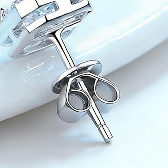 1 Pair Stud Earrings Square Geometric White Cubic Zirconia Clear Ice-Like Stone Ear Studs Retro French Style Jewelry Accessories