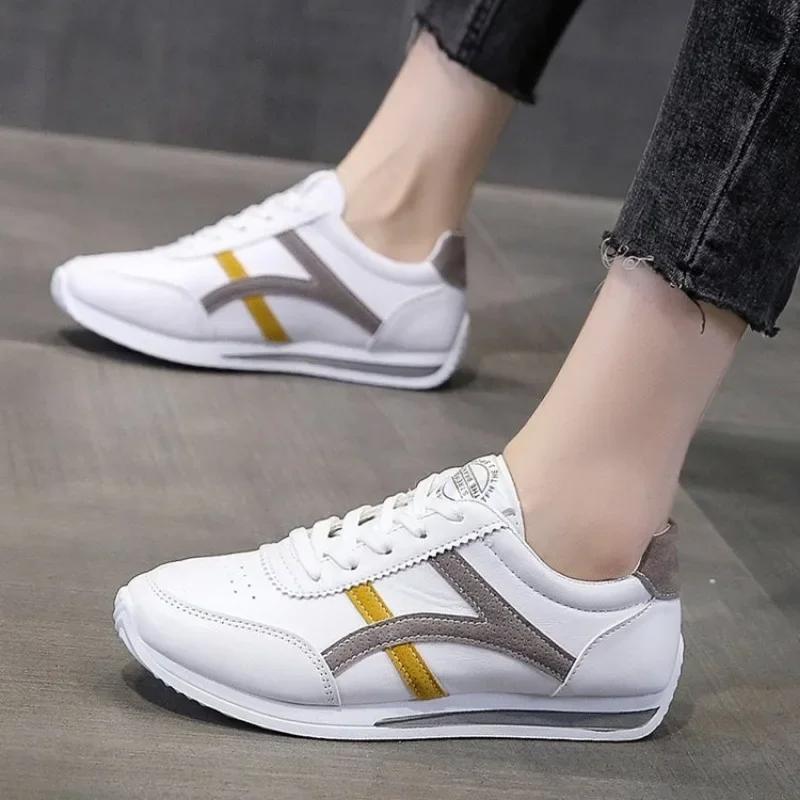Fashion Striped White Sneakers Women New Leather Chunky Sports Shoes Thick Tennis Vulcanized Basket Platform Shoes Zapatos De Mujer