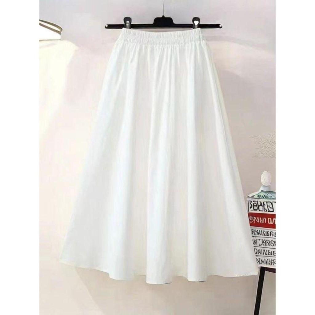 Petite White A-Line High-Waisted Mid-Length Skirt for Spring and Autumn - Plus Size Available