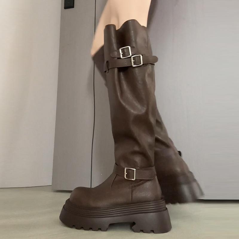 Maillard Brown Boots Women's 2025 Spring and Autumn New Fat Mm Thick Legs Heightening Knight Boots Small Tall Boots