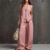 Damen Pink Ärmelloses Westentop und Weite Hosen Set