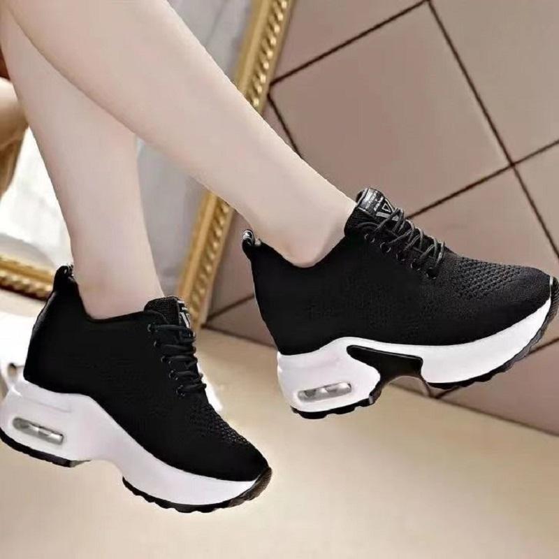 Women's Mesh Breathable Casual Sports Shoes Women's Spring High Rise Shoes Wedge Shaped High Rise 2025 Knitted Women's Vulcanize