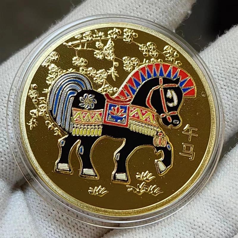 Farbige Chinesische Tierkreis Gedenkmünzen Und Pferdejahr Gedenkmedaillen