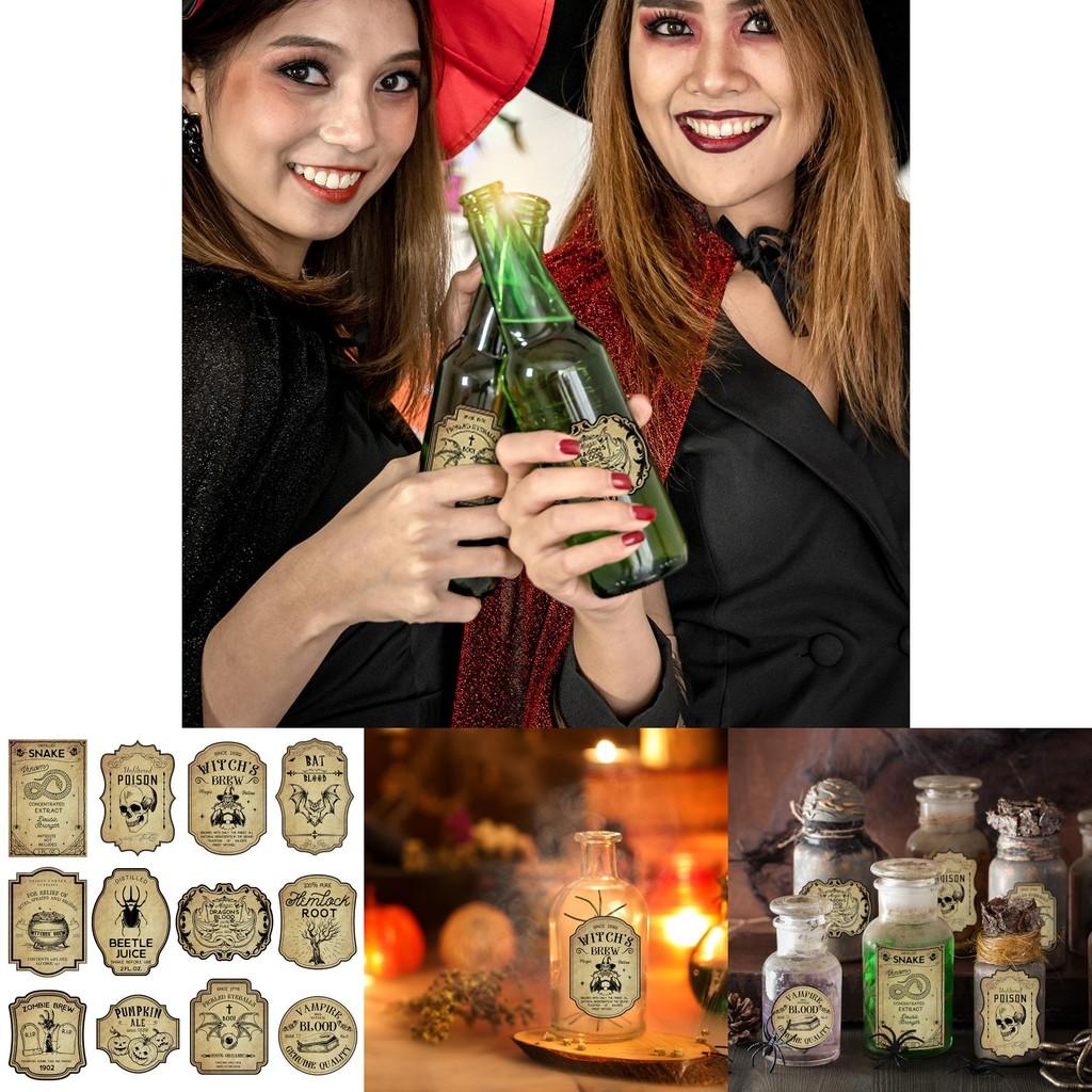 Halloween Retro Bottle Labels With Removable Stickers For Party Venue And Home Decoration