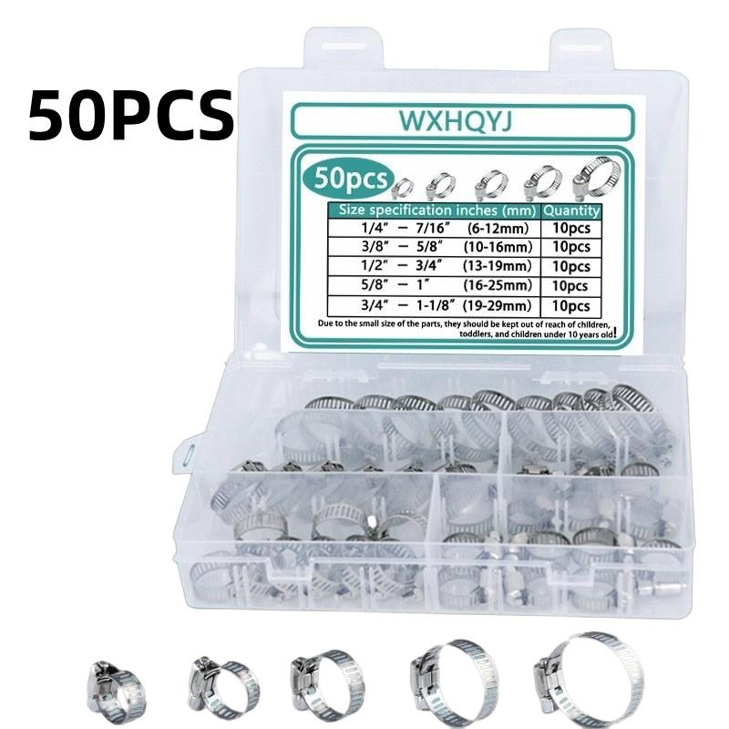 Kit da 50/60/120 Pezzi di Fascette Stringitubo Regolabili in Acciaio Inossidabile 1/4''–1-1/2'' a Vite Senza Fine per Applicazioni Marine, Automotive e Idrauliche