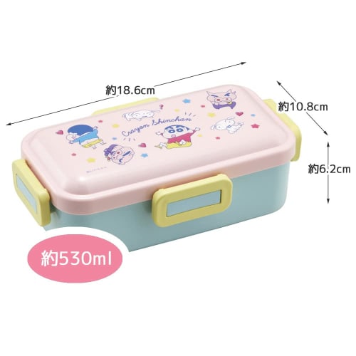 Skater Bento Box, 530ml, Single Tier, Made In Japan, for Women, with 4-Point Locking Closure, Leak-Resistant, Dishwasher and Microwave Safe, Crayon Sh