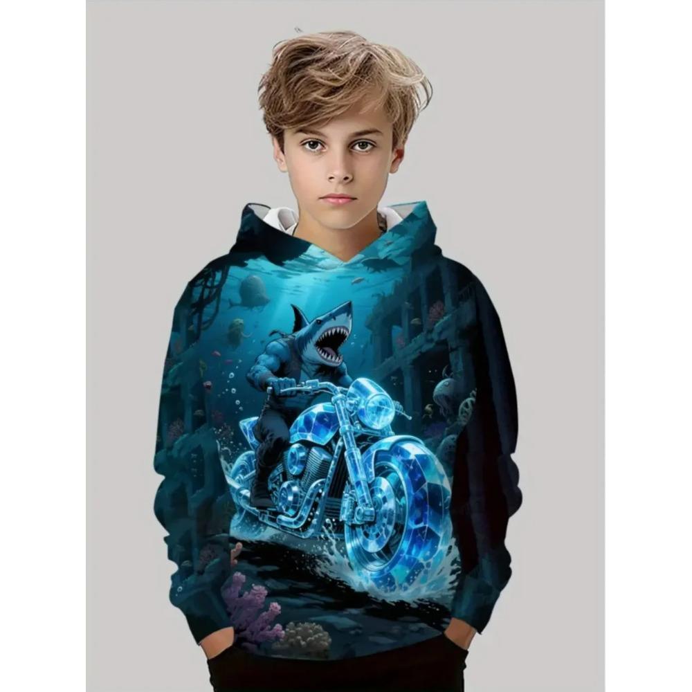 Autumn Winter Shark 3D Printed Hoodies Fashionable Casual Warm Sports Long Sleeved Children's Boy Hooded Sweatshirts