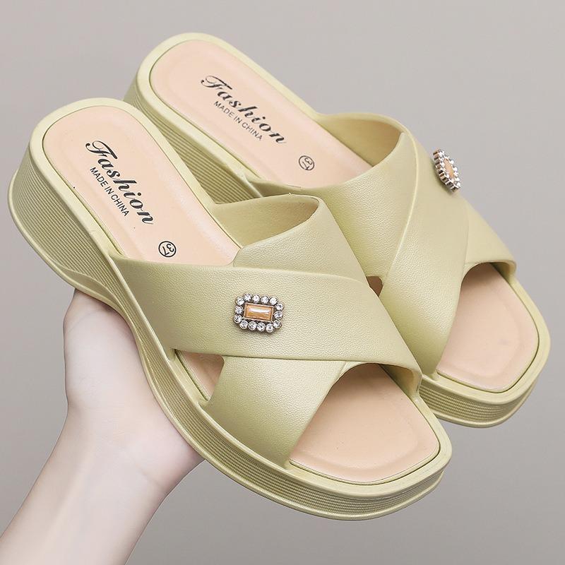 Dámské boty Letní pantofle Dámské nošení Venku Silná podrážka Klínkové podpatky Módní pantofle Měkká podrážka Boty pro matky Zapatos De Mujer