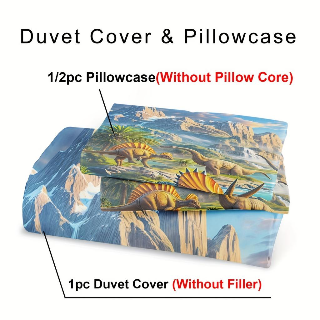 3D Dinosaur Print Duvet Cover Set Zipper Closure-100% Polyester Breathable Bedding Set All-Season Animal Theme Bedroom Decor