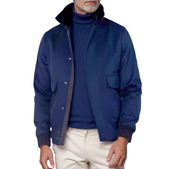 Autumn Winter Men Jacket Plush Stitching Lapel Long Sleeve Single-Breasted Jacket Coat with Flap Pockets Solid Color Woolen Outwear