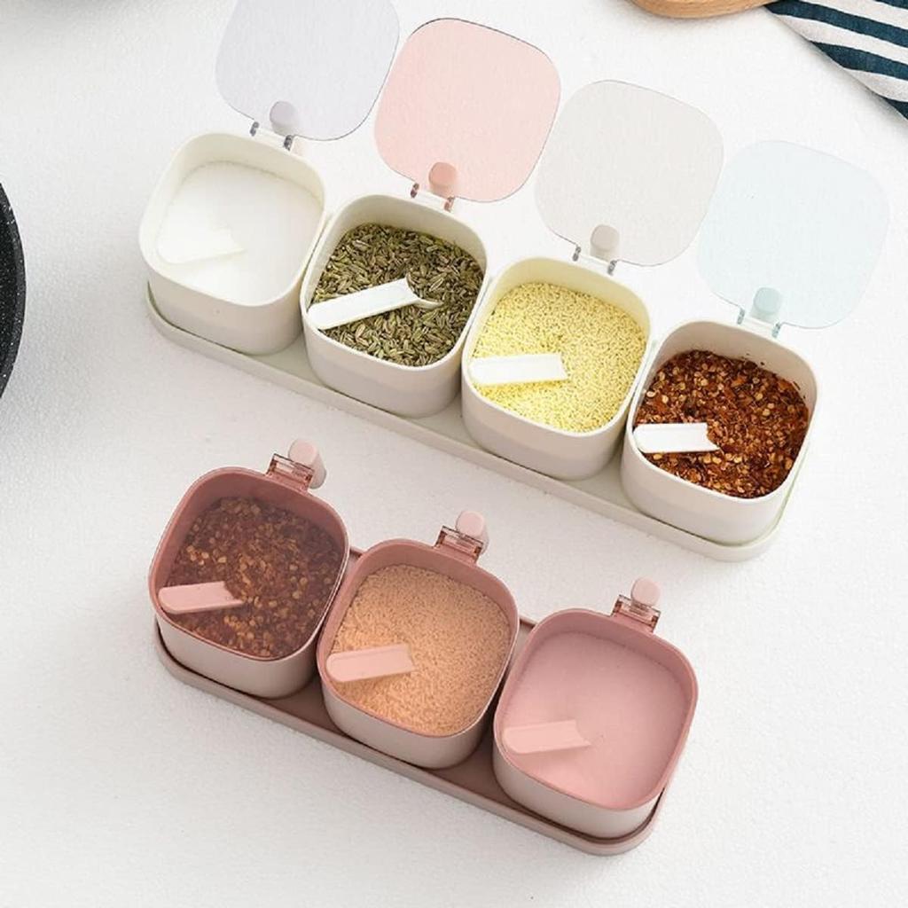 Pink 4-Piece Seasoning Box Set - Feminine Modern Style - Condiment Pots - 31 X 11 X 9CM / 12.2 X 4.33 X 3.54inches