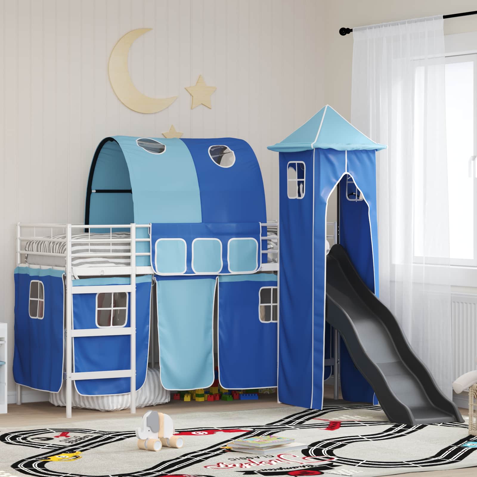 Kinder Hochbett Weiß und Blau 75 x 190 cm Metall