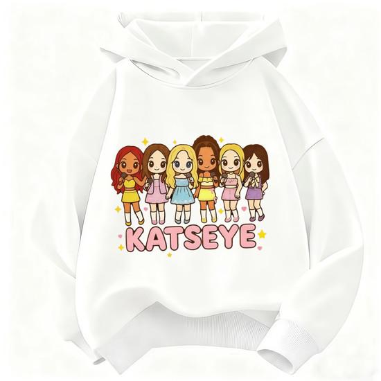 Felpa con Cappuccio Personaggio Cartone Animato KATSEYE per Bambini Felpa con Cappuccio a Manica Lunga per Ragazze Maglione con Grafica di Gruppo Top Casual Street per Bambini