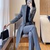 Women's Striped Long Trench Coat & Pant Suit Set