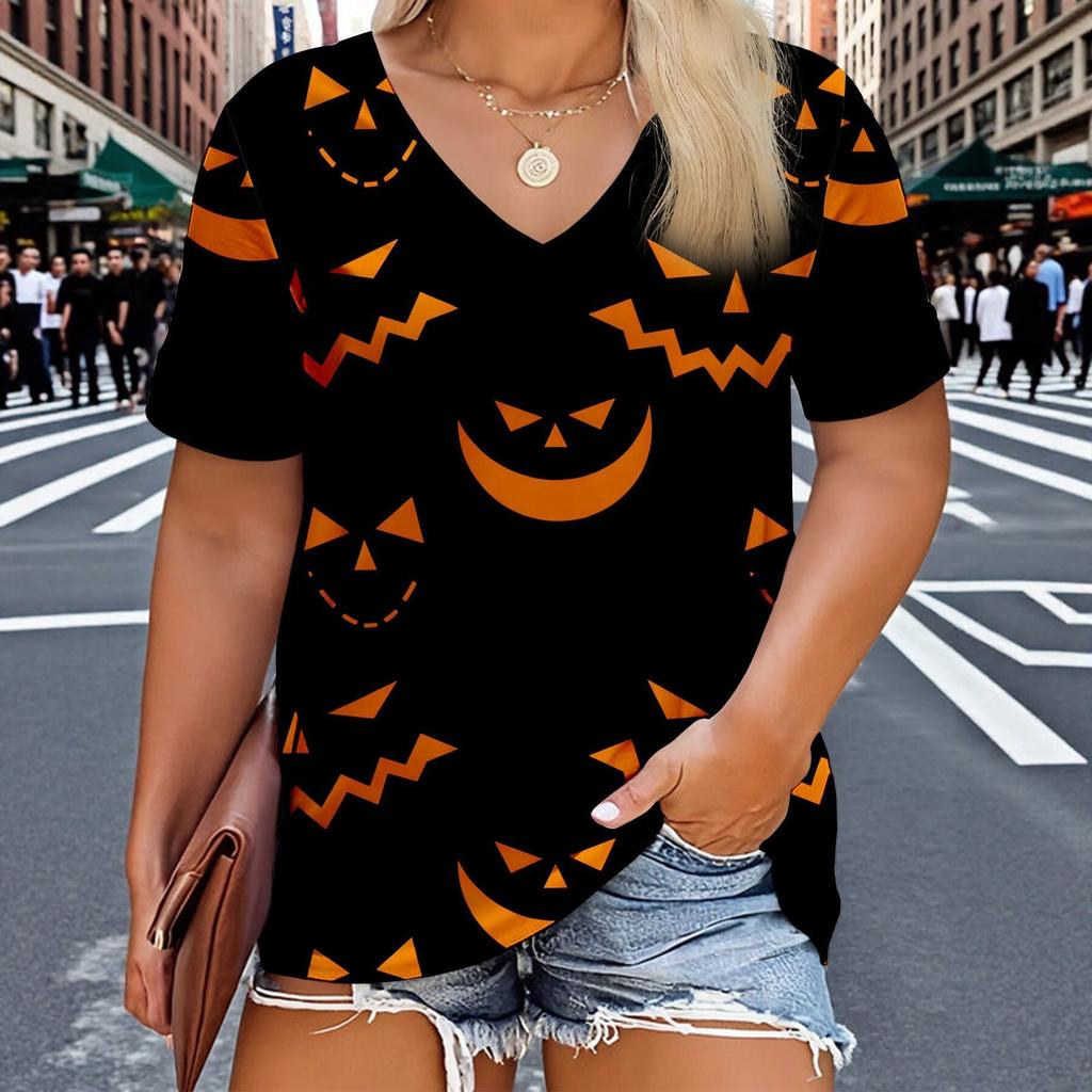 T-shirt da donna estiva con stampa 3D e scollo a V Travestimento di Halloween