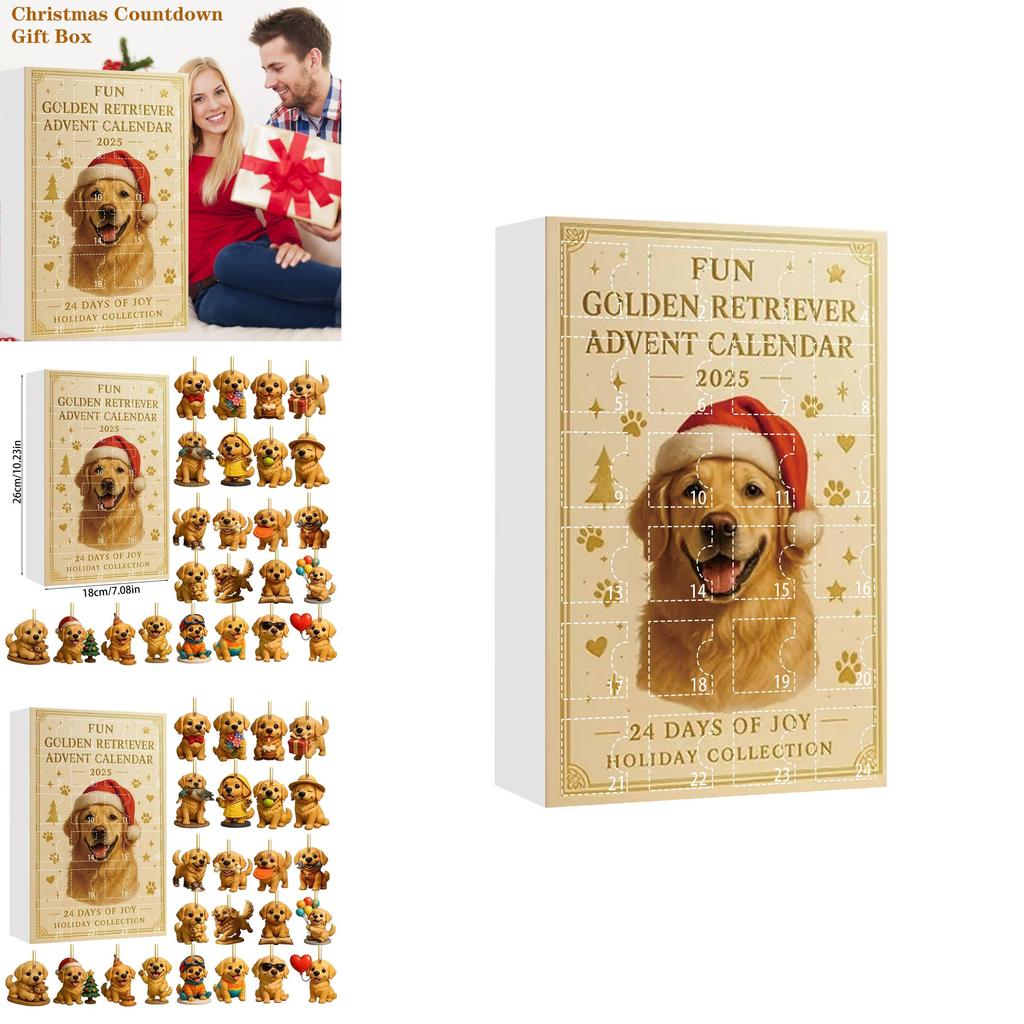 Weihnachts-Adventskalender mit Hundemotiv und Acryl-Tierfiguren zum Verschenken in der Weihnachtszeit